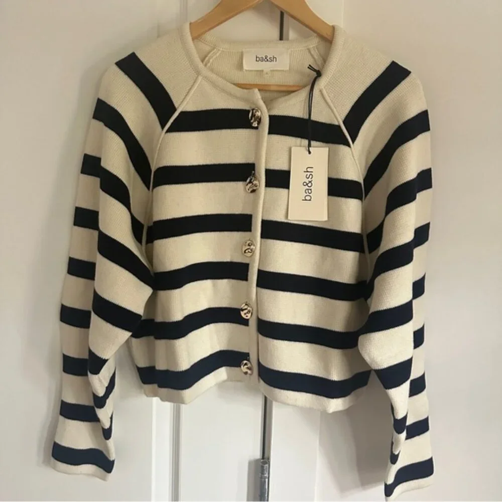 NWT Ba&sh Bash Massimo Striped Cardigan Black White Ecru | size 1 / S - Picture 6 of 11